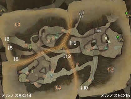 古代樹の森のマップ第2層（エリア13～15）